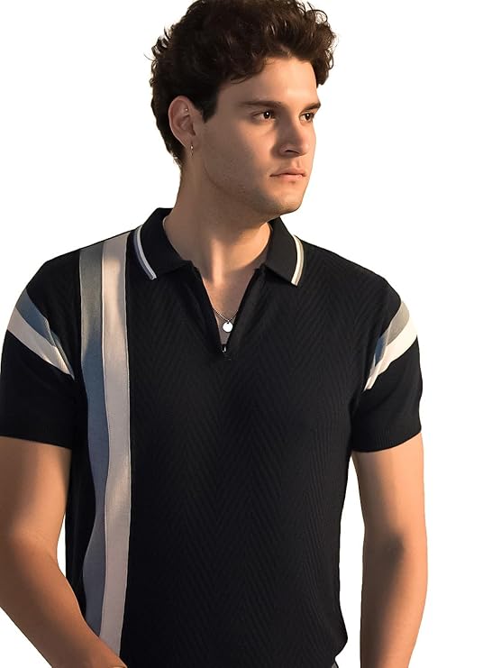 OTTO Men's Olive Brown and Black Vertical Textured Stripes Polo T Shirt | Casual Wear for Men - Image 2