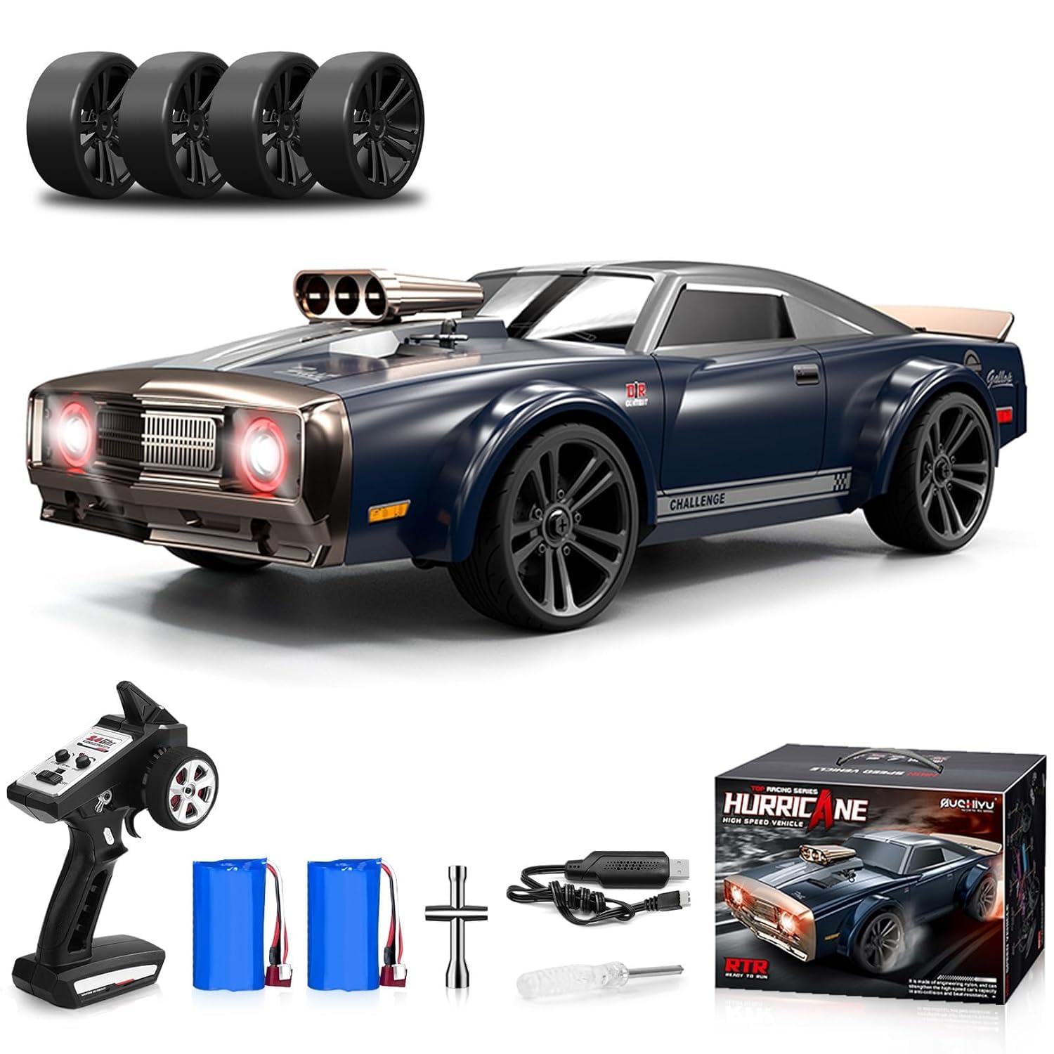 1:16 Brushless RC Drift Car, 4WD High Speed Remote Control Car for Adults & Kids, 38+ KM/H Fast Racing Vehicle with 6 Modes Devil Angel Eye Headlights, 2 Batteries & Extra Drift Tires - Image 7