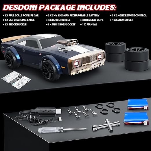 1:16 Brushless RC Drift Car, 4WD High Speed Remote Control Car for Adults & Kids, 38+ KM/H Fast Racing Vehicle with 6 Modes Devil Angel Eye Headlights, 2 Batteries & Extra Drift Tires - Image 4