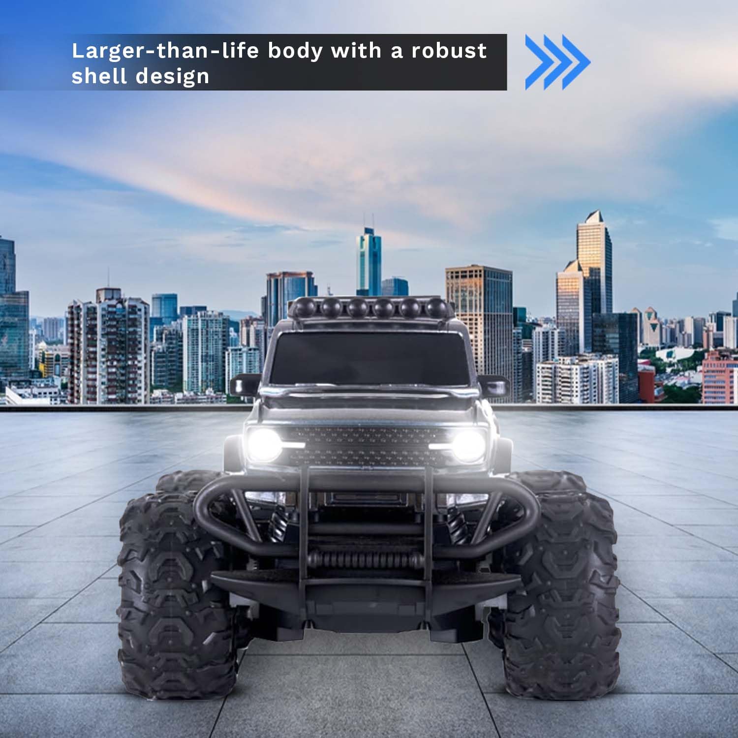 popsugar Off Roader Rechargeable Remote Control Car | RC Car Monster Truck | 4 Headlight Modes | Lithium Battery | C-Type Charging | 2.4GHz Remote Controller | Made in India, Black - Image 4
