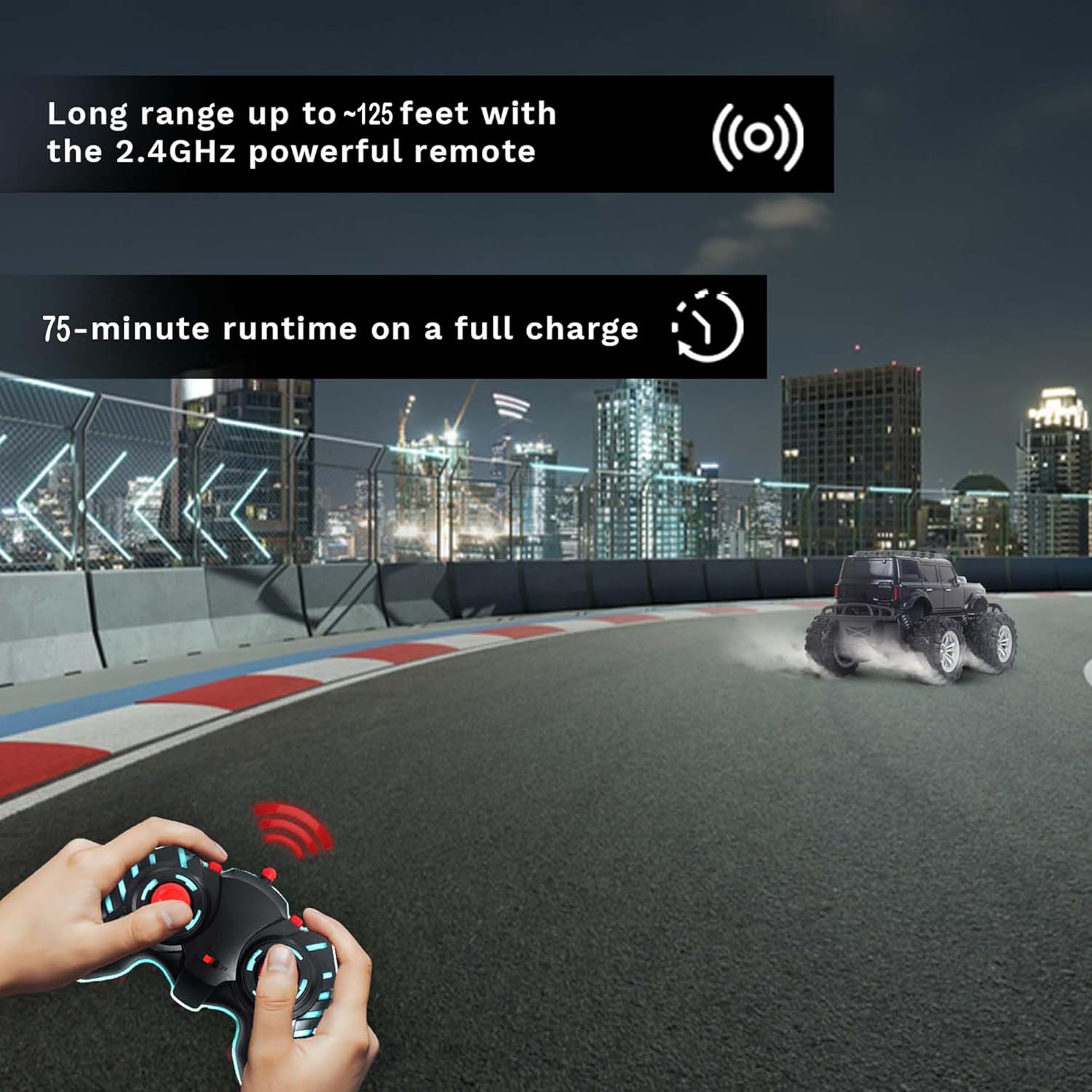 popsugar Off Roader Rechargeable Remote Control Car | RC Car Monster Truck | 4 Headlight Modes | Lithium Battery | C-Type Charging | 2.4GHz Remote Controller | Made in India, Black - Image 6