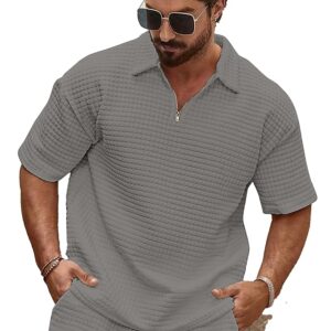 KAJARU Men's Polyester Polo T Shirt with Zip Spread Collar Neck Line Half Sleeves Solid Pattern Regular Fit and Standard Length